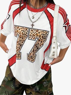 Leopard 77 Number Print Jersey
Oversized Colorblock Short Sleeve T-Shirt Small